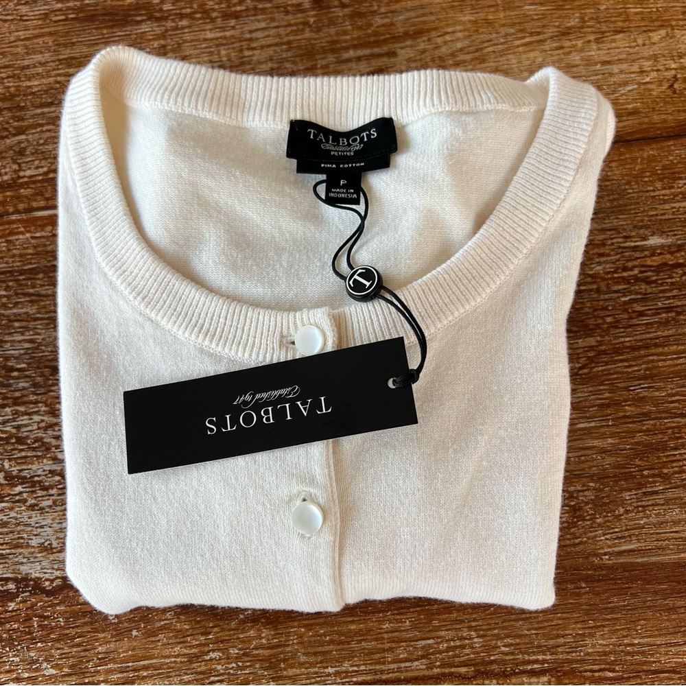 Talbots Cardigan Crewneck cotton-blend Ivory Button Up Sweater Petite Small - Picture 15 of 16